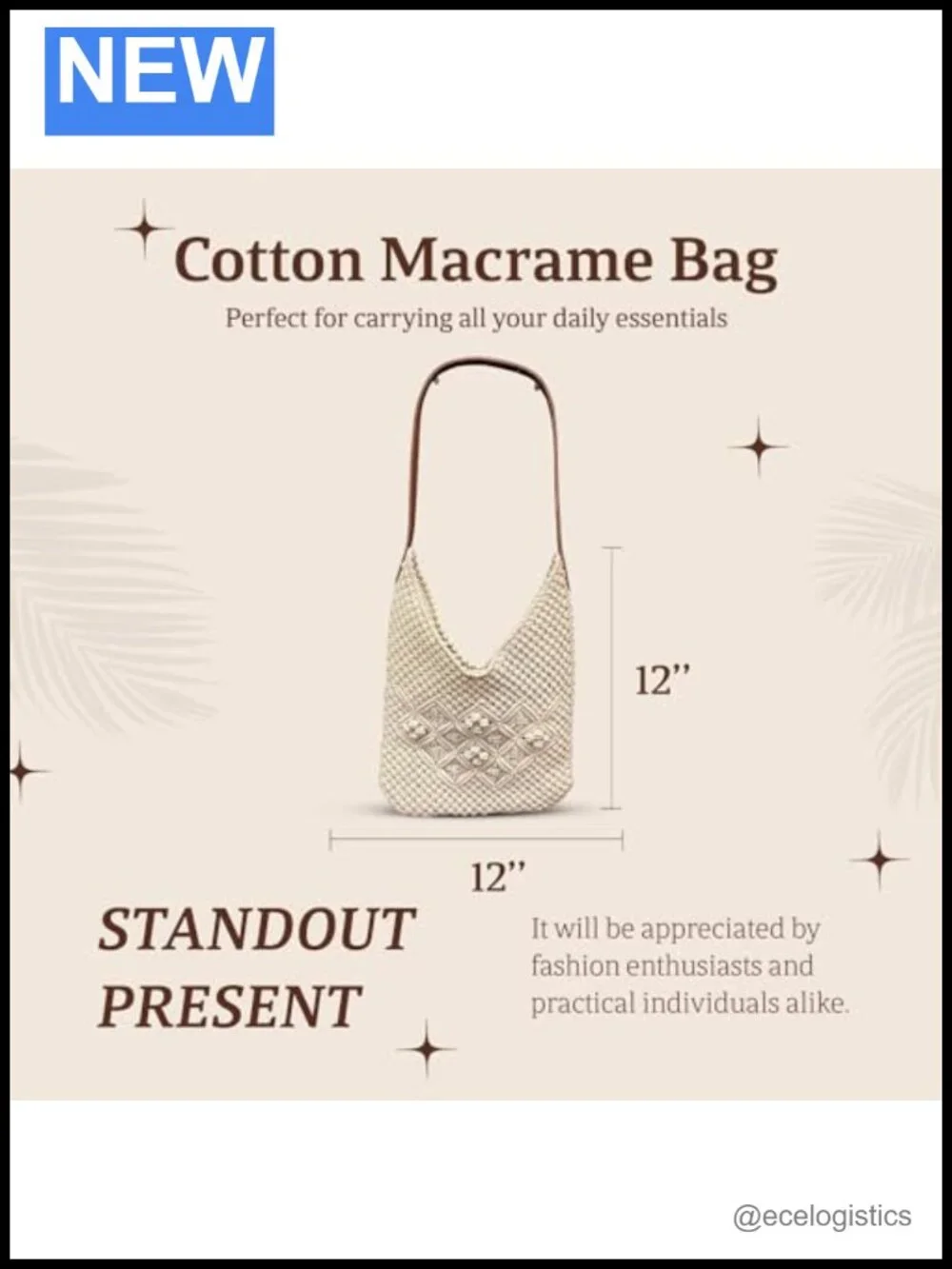 Women's Crochet Macrame Hobo Bag with Leather Handle
